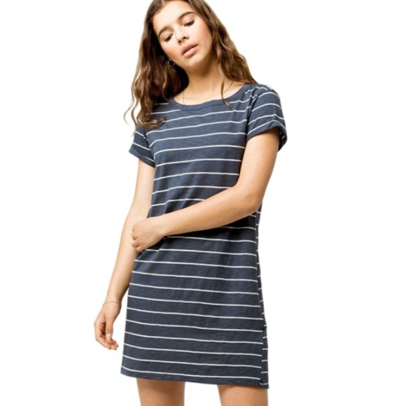 🛍 2 for $25! 🛍 Billabong - Striped Blue Coast - Nautical Tee Dress S - Picture 1 of 9